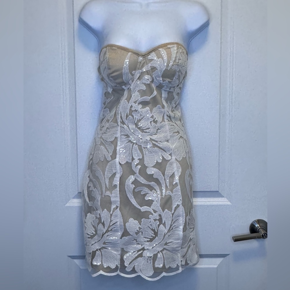 Fashion Nova Strapless Floral Dress - Cream and White
